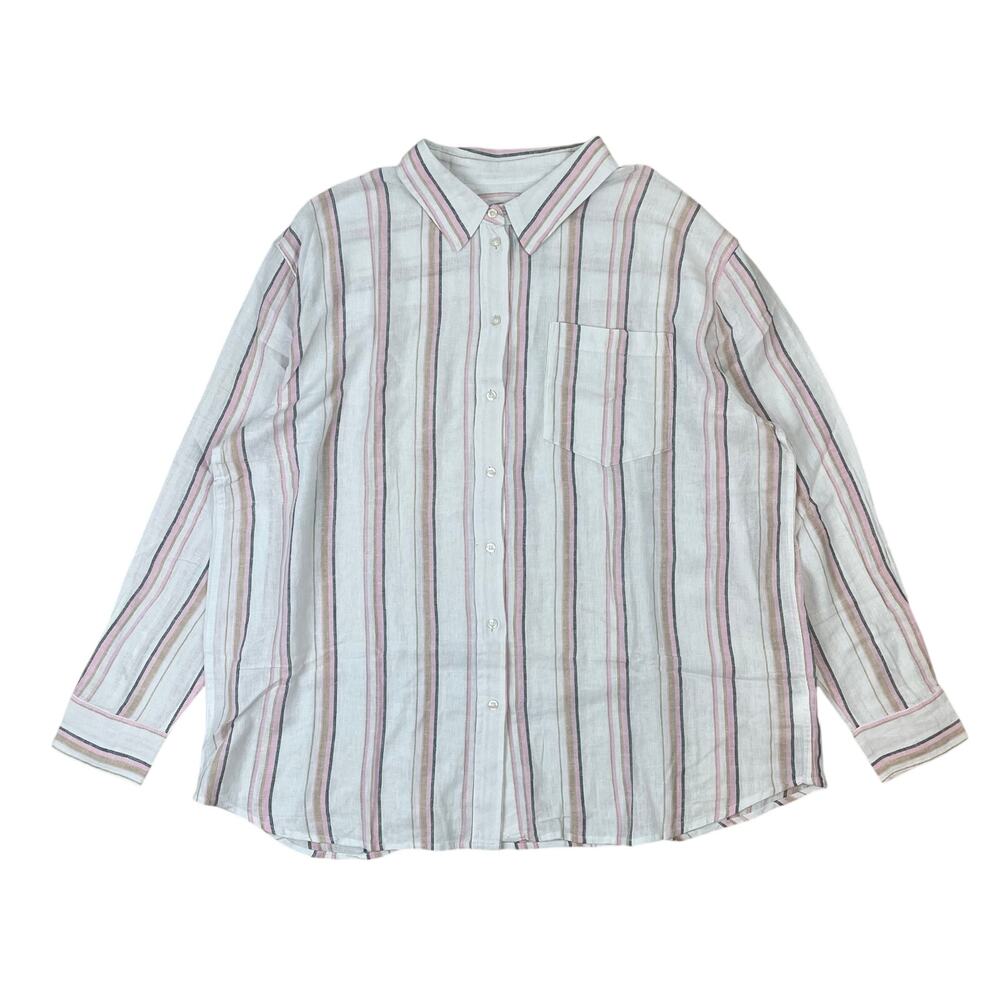 Gap Womens XL Linen Blend Button Down Shirt Pastel Stripe Relaxed NWT